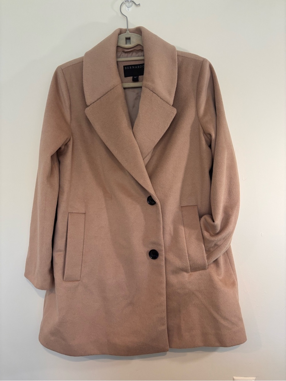 Bernardo Oversize Lapel Wool Blend Swing Coat Camel Small